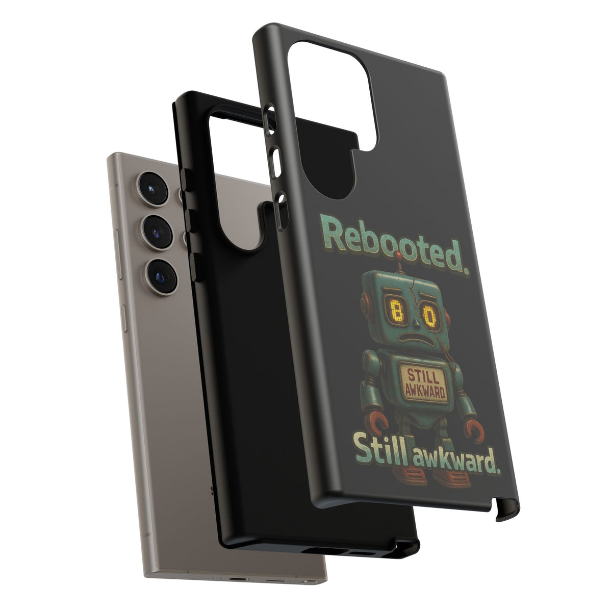 Phone Case — 'Rebooted. Still Awkward.' Retro Robot Protective Cover