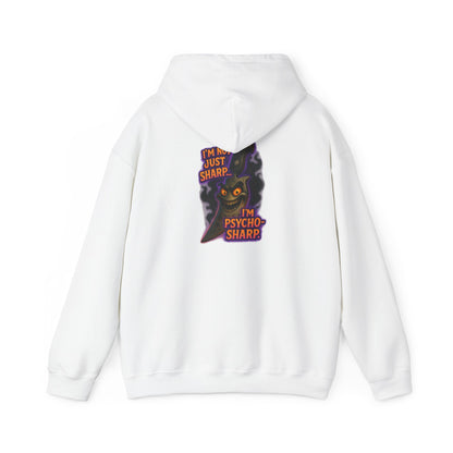 Hoodie — 'I'm Just Sharp, I'm Psycho Sharp' Cat Graphic Pullover