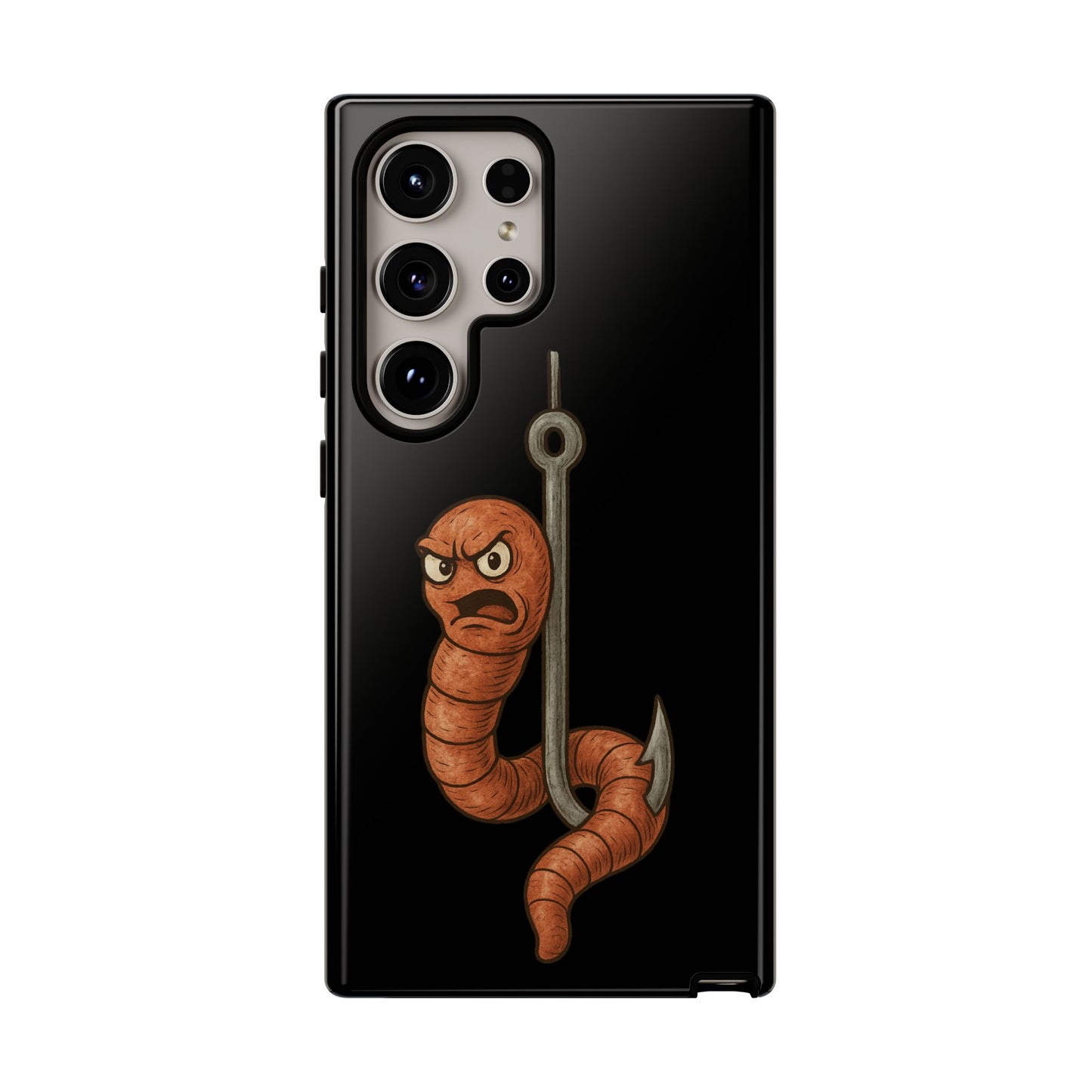 Angry Worm on Hook Phone Case – Funny Fishing Humor Protective Cover