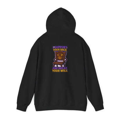 Horror Throne Hoodie — 'I’ll Watch Your Back and Break Your Will' Graphic Pullover