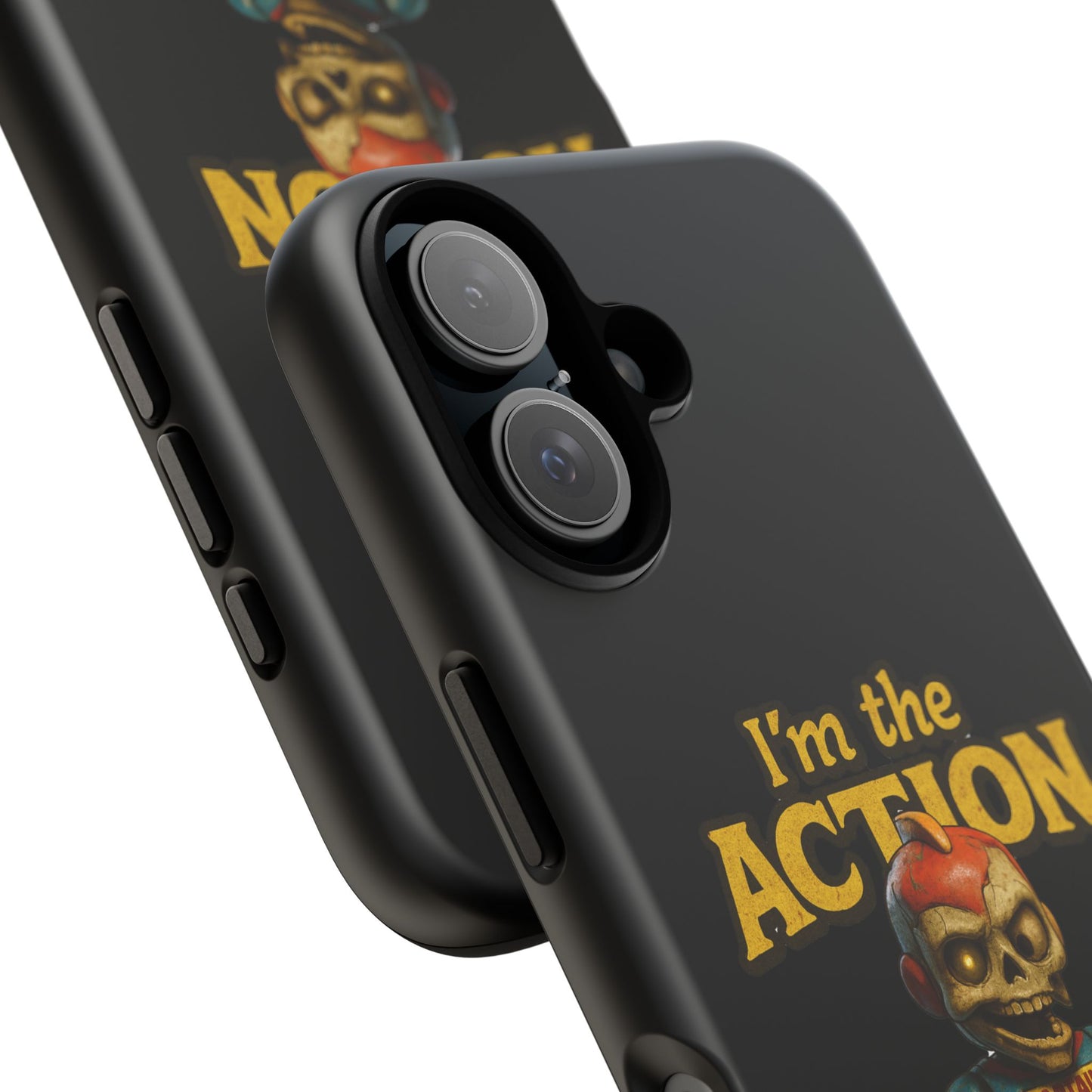 Action Figure Phone Case — "I'm the Action" Retro Skull Toy Design
