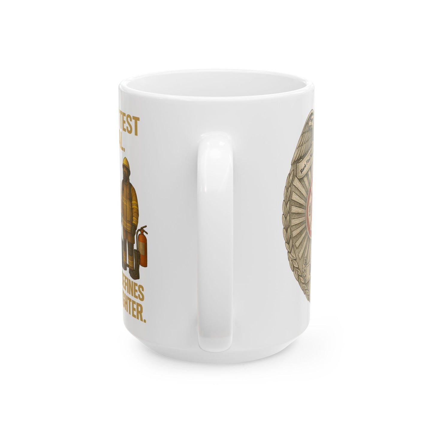 Flames Test Metal – Courage Defines the Firefighter Mug