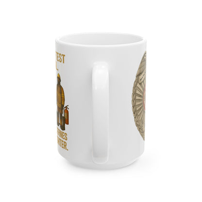 Flames Test Metal – Courage Defines the Firefighter Mug