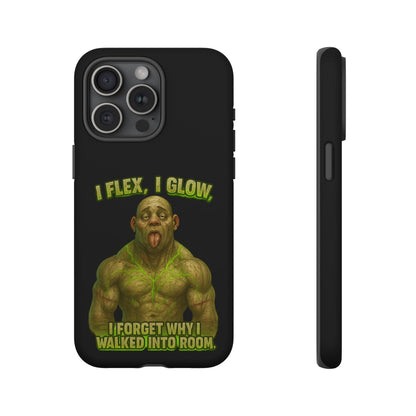 Funny Glow Gym Phone Case — "I Flex, I Glow" Humorous Bodybuilder Design