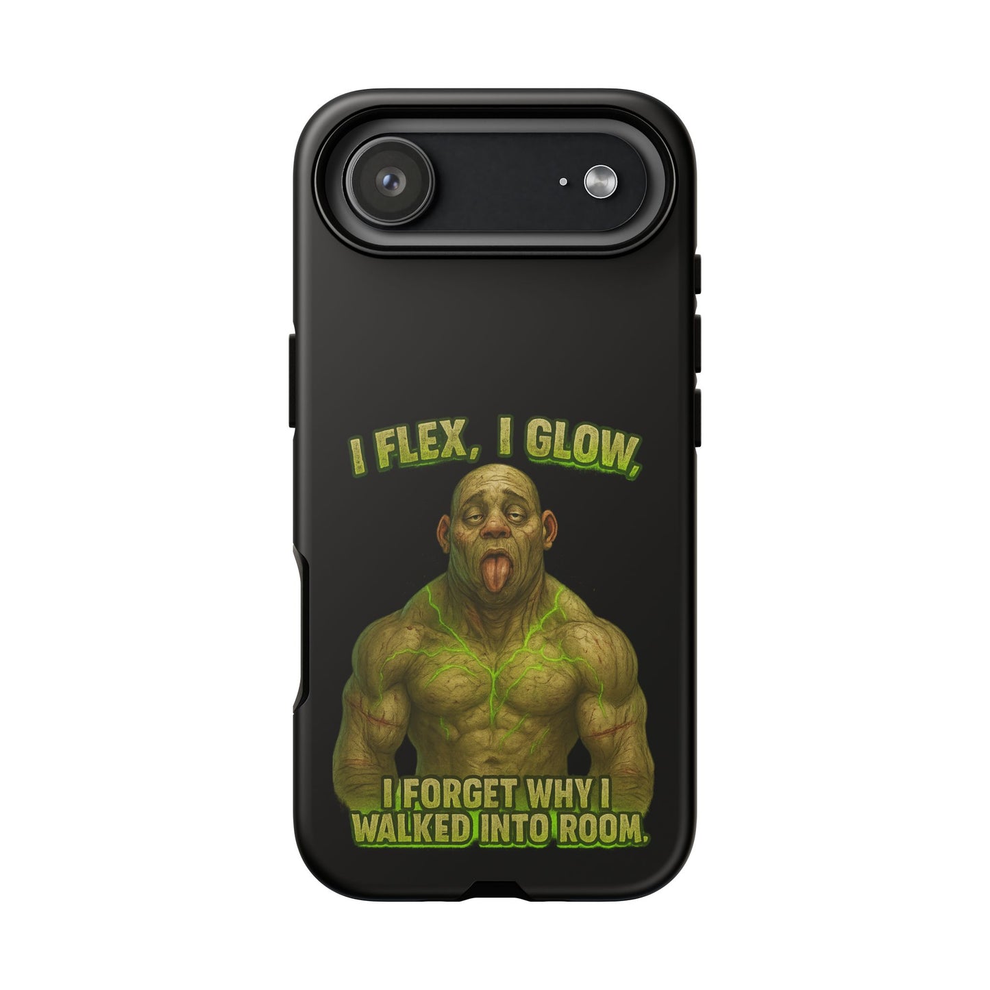 Funny Glow Gym Phone Case — "I Flex, I Glow" Humorous Bodybuilder Design