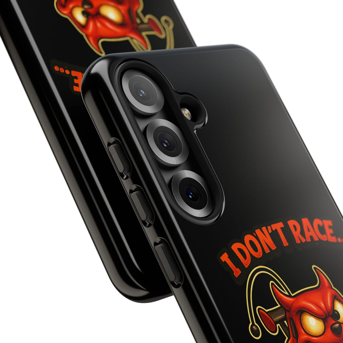 I Don't Race I Chase Phone Case — Cartoon Demon Hot Rod Design
