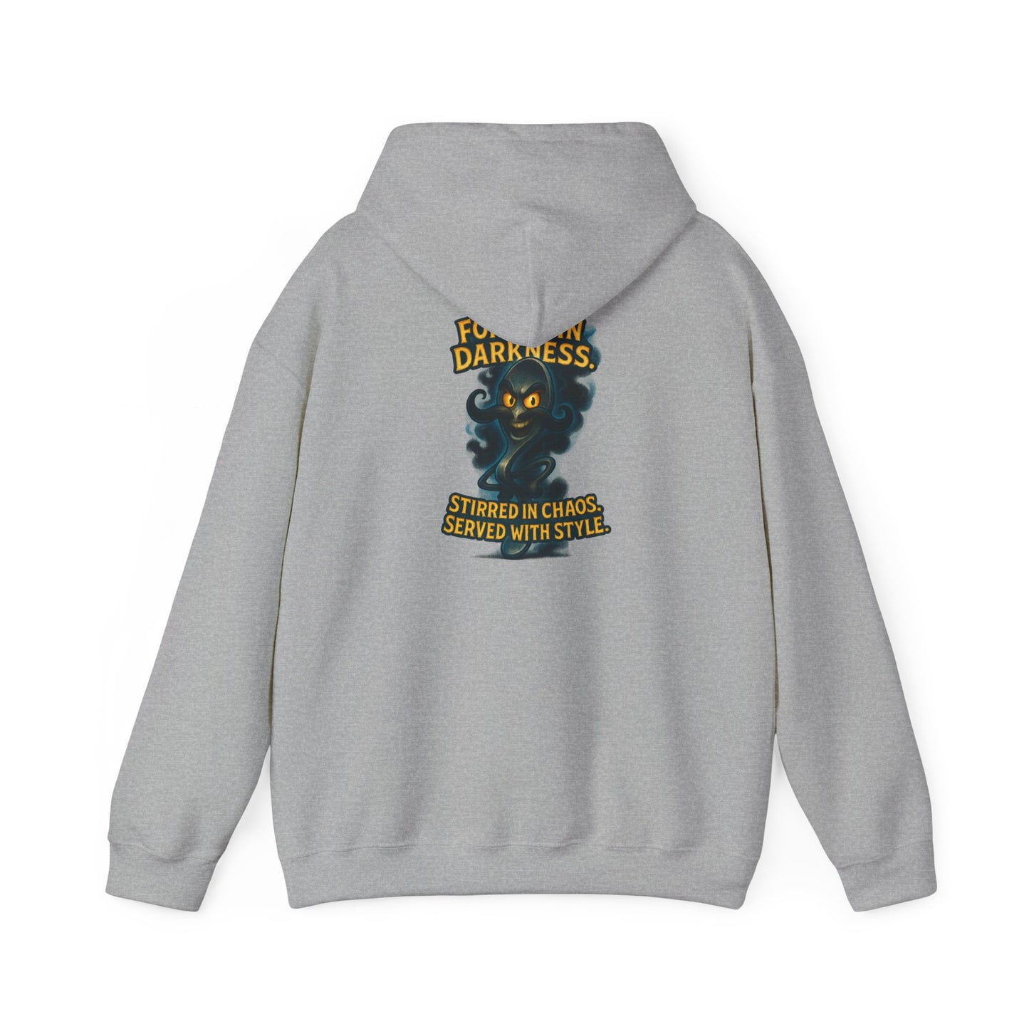 Darkness Stirred Hoodie — Vintage Cat Illustration "Poured in Darkness, Stirred in Chaos, Served with Style"