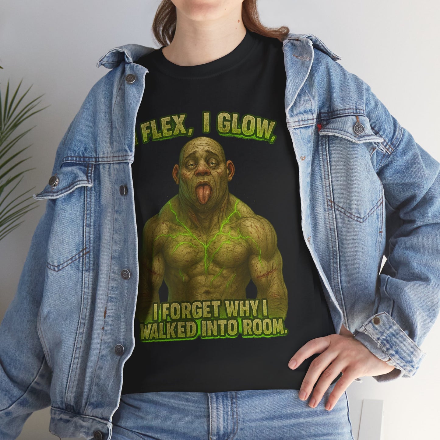 Funny Muscle Monster T‑Shirt — "I Flex, I Glow, I Forget Why I Walked Into Room" Gym Tee