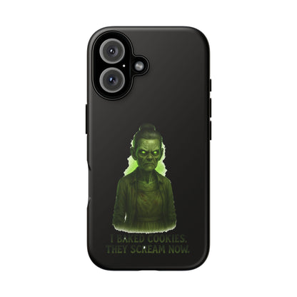 Spooky Green Ghost Phone Case — "I Baked Cookies, They Scream Now" Horror iPhone Cover