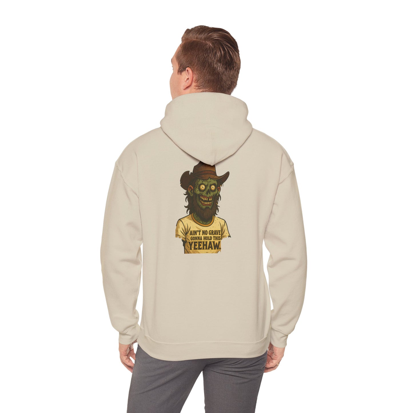 Zombie Cowboy Hoodie — "Ain't No Grave Can Hold This Man Down YEEHAW" Graphic