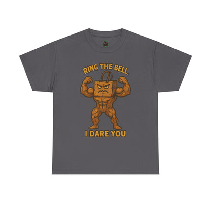 Kettlebell Mascot Tee — "Ring the Bell, I Dare You" Gym T-Shirt