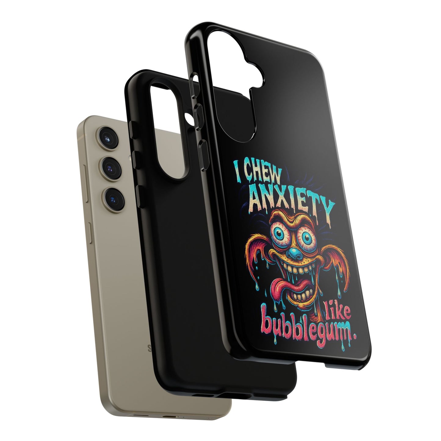 Phone Case — "I Chew Anxiety Like Bubblegum" Retro Monster Design