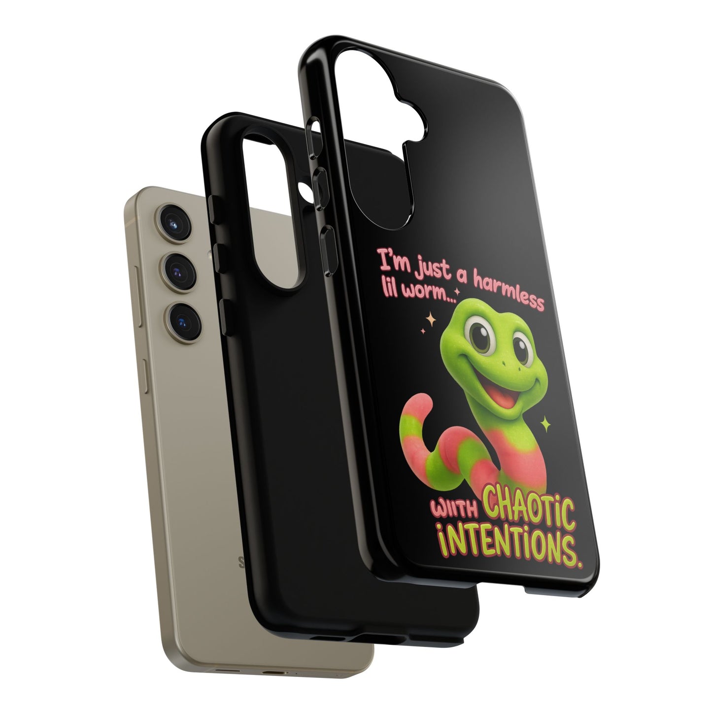 Phone Case — “I’m Just a Harmless Lil Worm… With Chaotic Intentions” Cute Cartoon Worm Design