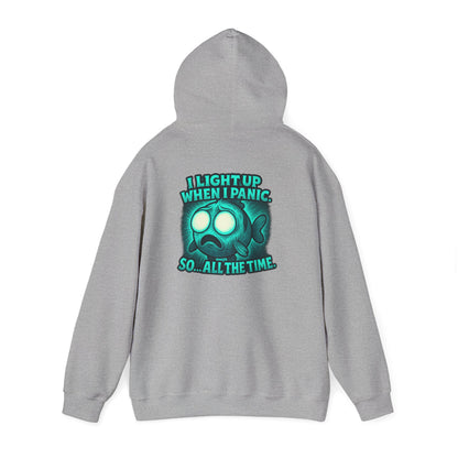 Panic Fish Hoodie — "I Lean Up When I Panic...So All The Time" Graphic Pullover