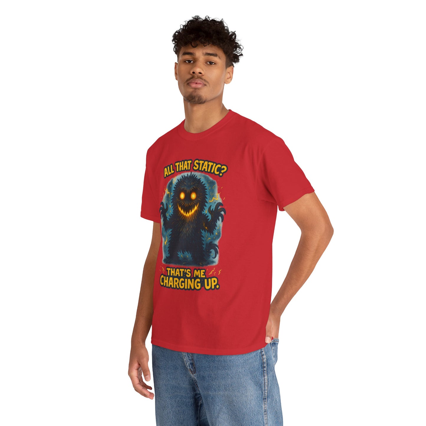 All That Static Monster, T-Shirt | Funny Electric Charging Graphic