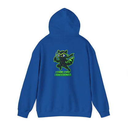 Raccoon Mascot Hoodie – "I Came, I Saw, I Raccooned" Graphic Pullover