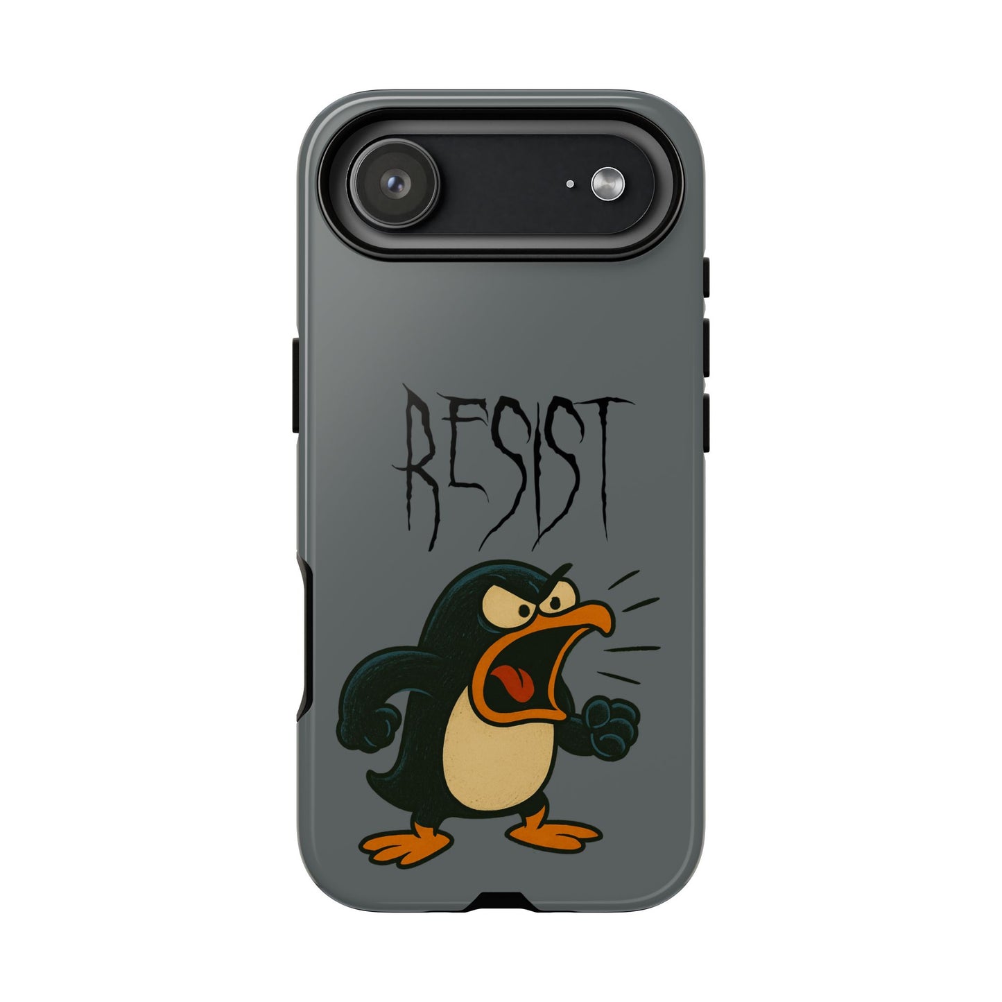 Resist Angry Penguin Phone Case — Protective iPhone Case with Bold Cartoon Design