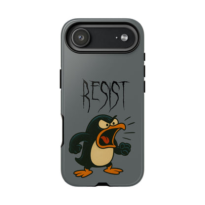 Resist Angry Penguin Phone Case — Protective iPhone Case with Bold Cartoon Design