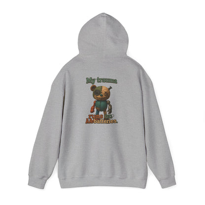 Bear Robot Hoodie — 'My Trauma runs on batteries' Cute Steampunk Plush Graphic Hoodie