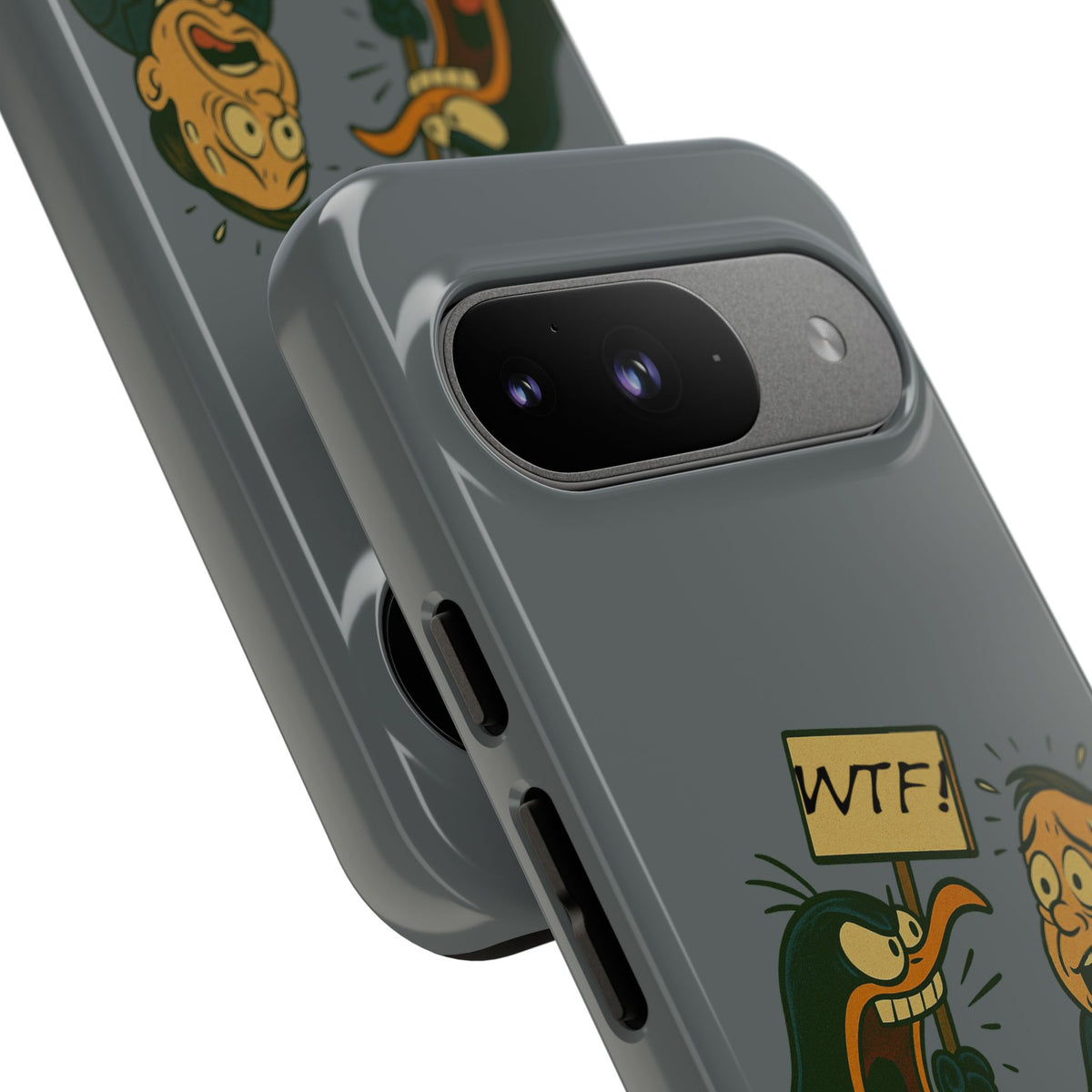 Phone Case - Cartoon Penguin Yelling 'WTF' at Shocked Man, Funny Protective iPhone Cover