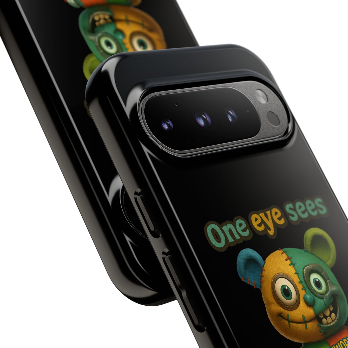 Phone Case — 'One Eye Sees, The Other Sees Your Browser History' Patchwork Bear Design