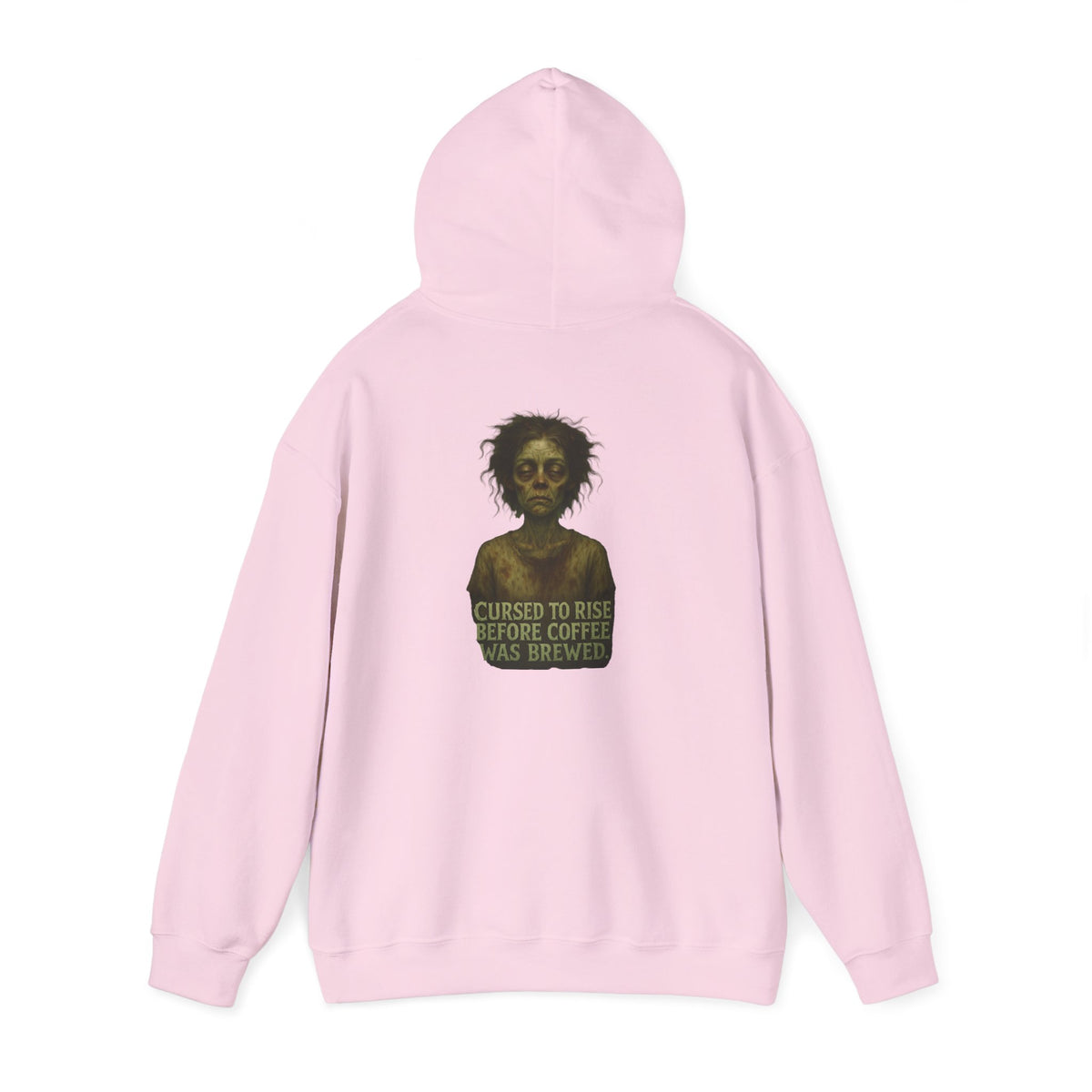 Hoodie — "Cursed to Rise Before Coffee Was Brewed" Goth Coffee Graphic Hooded Sweatshirt