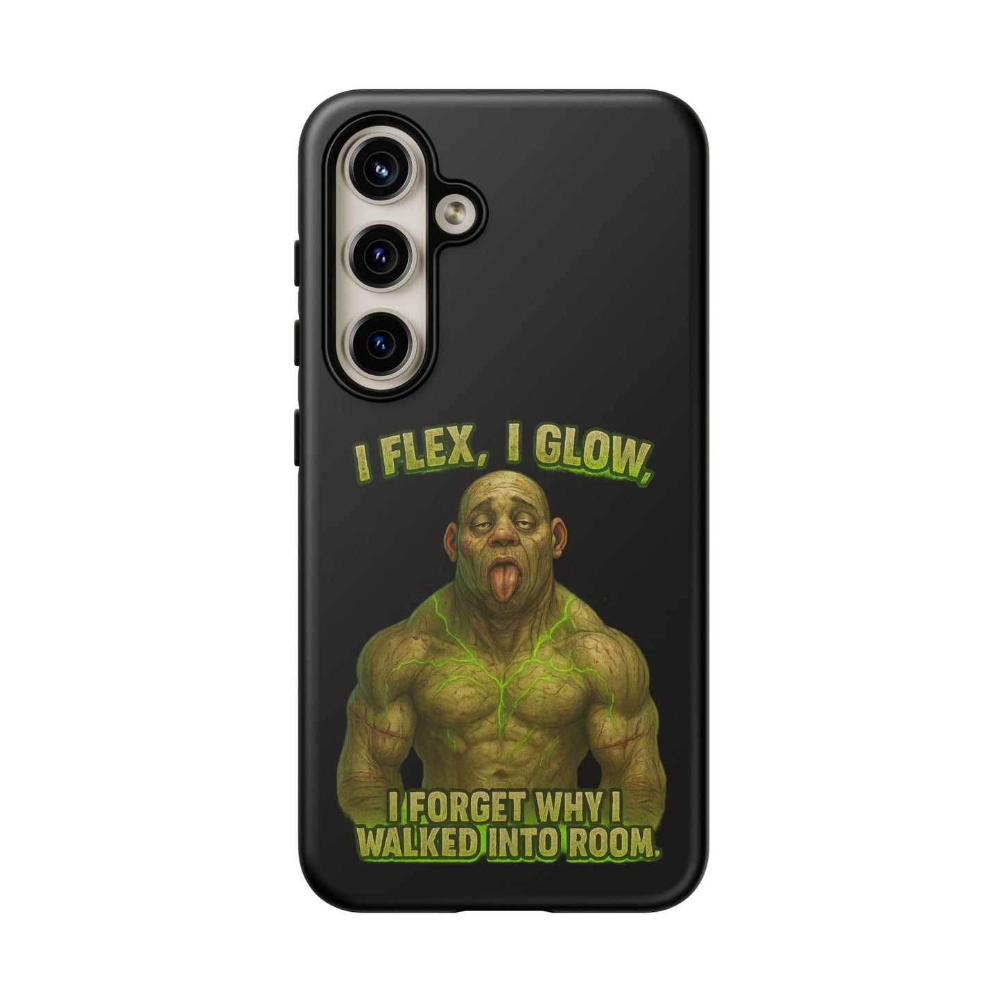 Funny Glow Gym Phone Case — "I Flex, I Glow" Humorous Bodybuilder Design