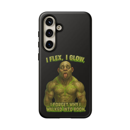 Funny Glow Gym Phone Case — "I Flex, I Glow" Humorous Bodybuilder Design