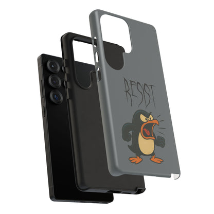 Resist Angry Penguin Phone Case — Protective iPhone Case with Bold Cartoon Design