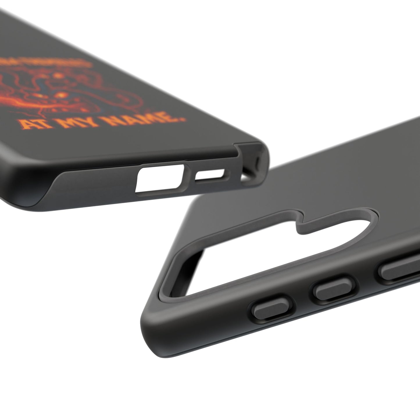 Phone Case — "Your Roomba Trembles at My Name" Fiery Cat Design