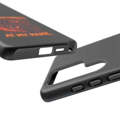 Phone Case — "Your Roomba Trembles at My Name" Fiery Cat Design