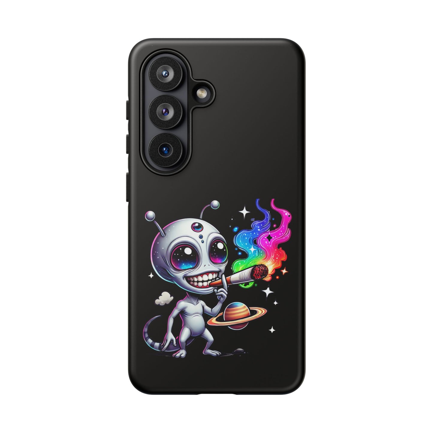 Alien Smoking Rainbow Galaxy Phone Case — Cute Cosmic Art Tough Case