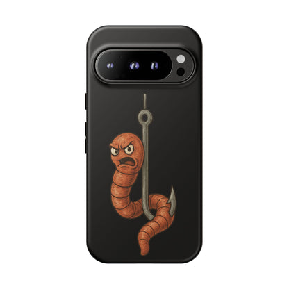 Angry Worm on Hook Phone Case – Funny Fishing Humor Protective Cover