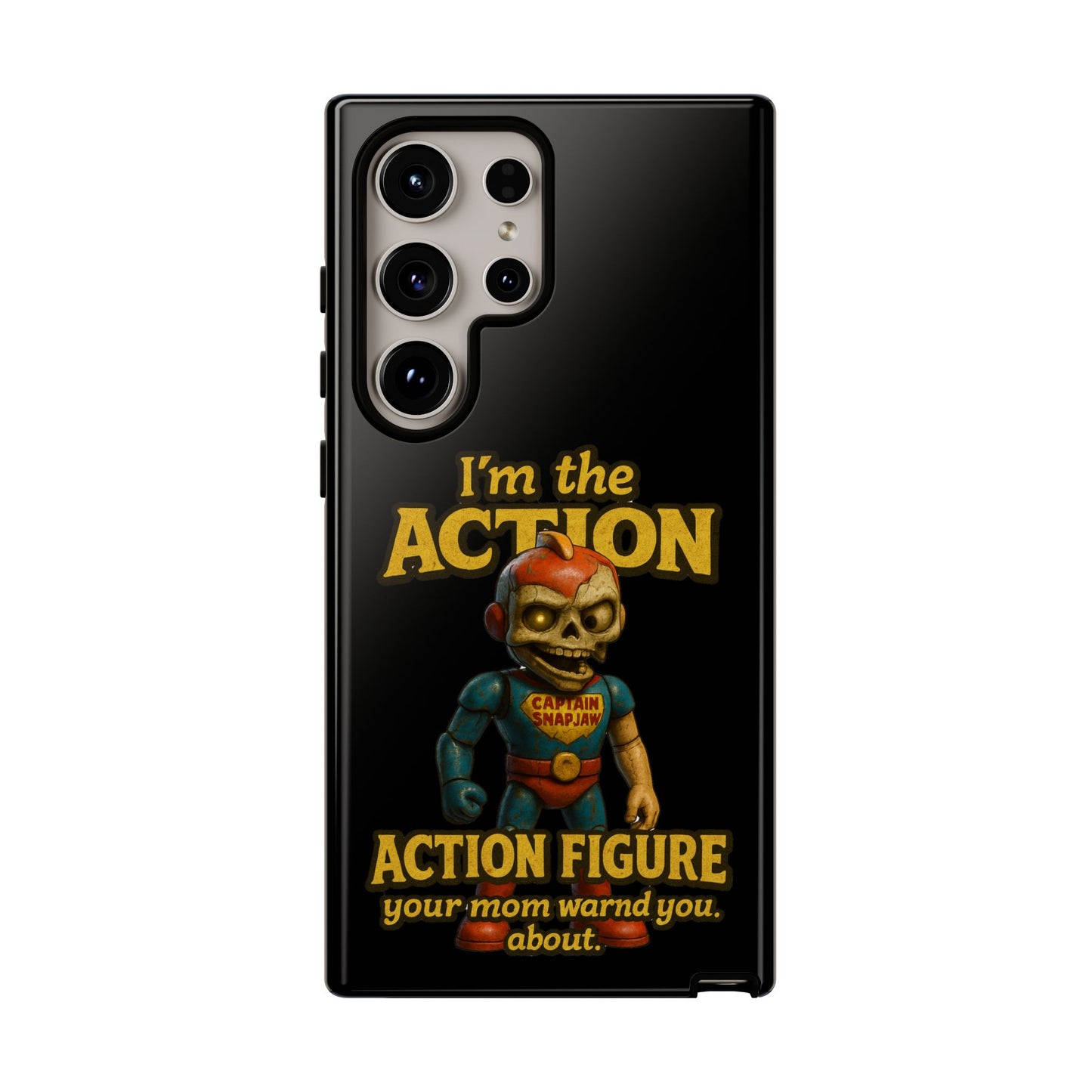 Action Figure Phone Case — "I'm the Action" Retro Skull Toy Design