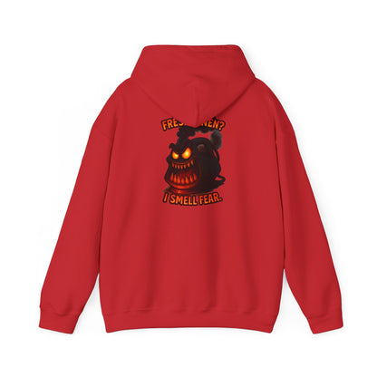 Horror Hoodie — 'Freshly Blended I Smell Fear' Graphic Back Sweatshirt
