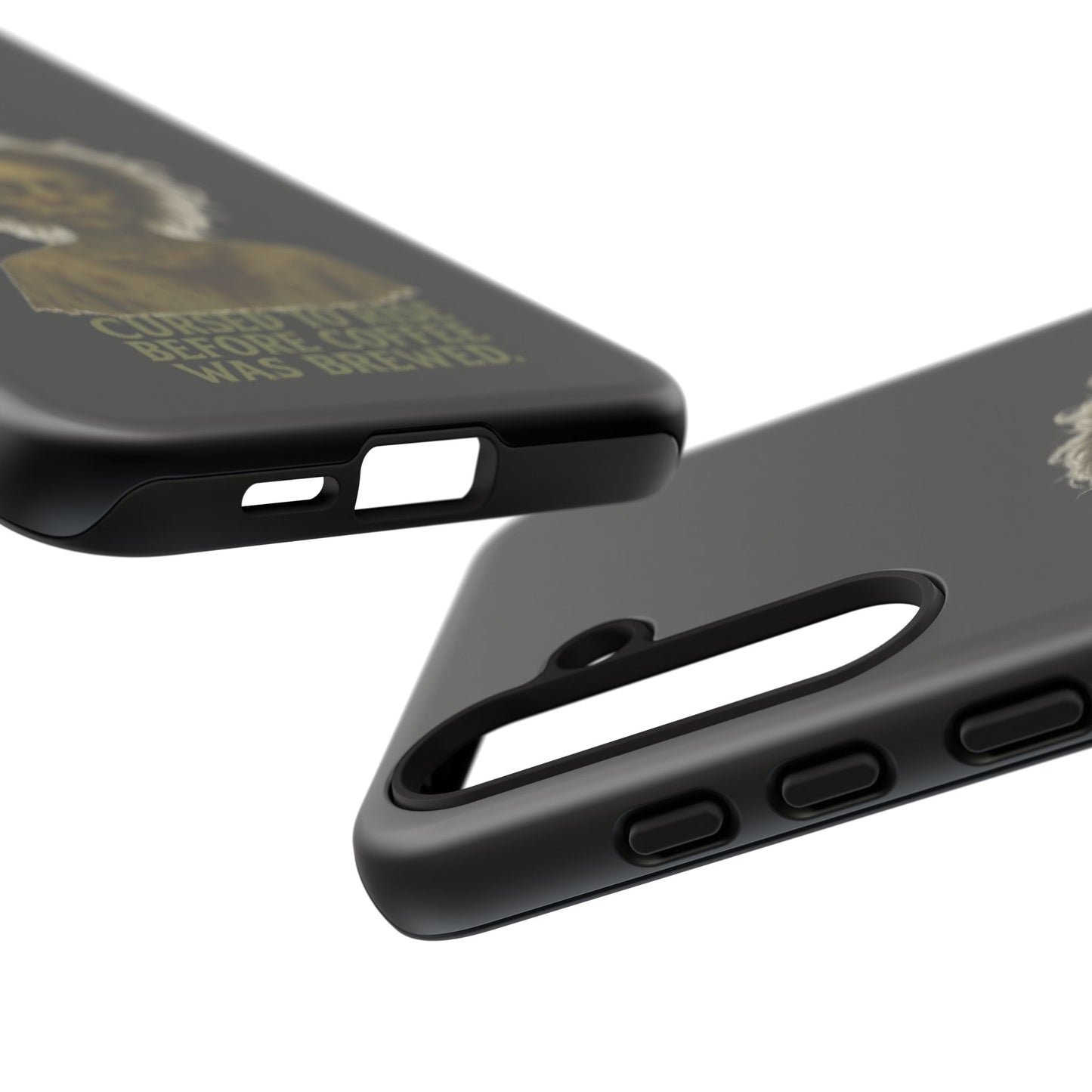 Phone Case — “Cursed to Rise Before Coffee Was Brewed” Goth Horror Design