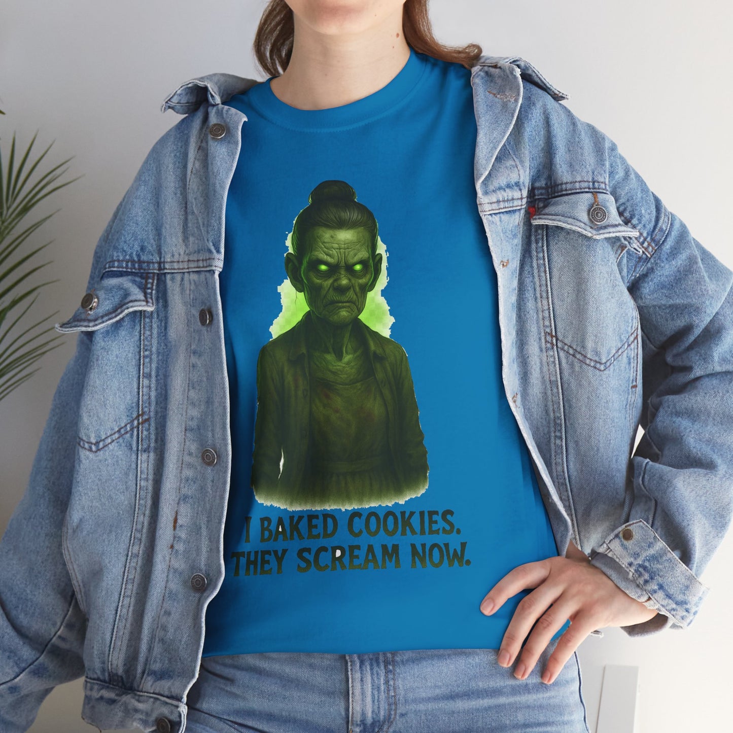 Creepy Green Girl Illustration T-Shirt | I Baked Cookies They Scream Now