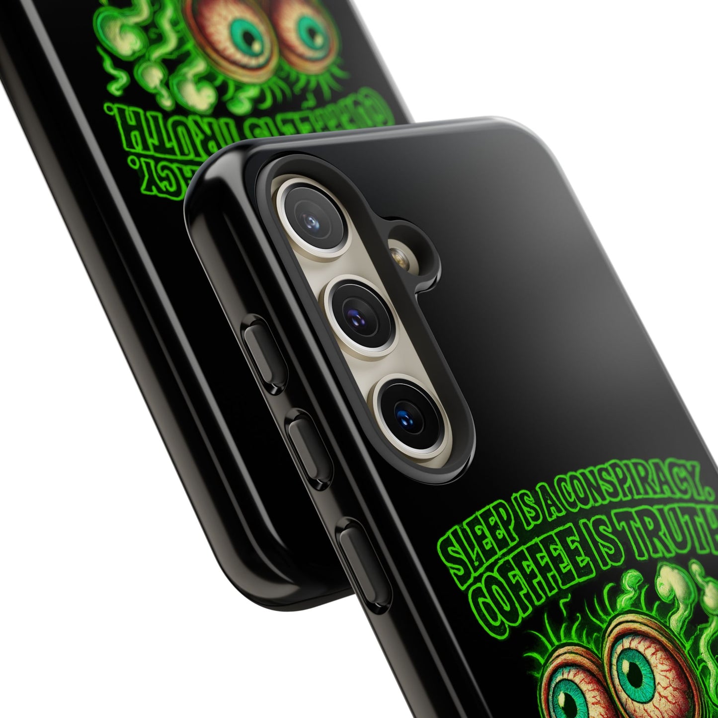 Phone Case — “Sleep Is a Conspiracy, Coffee Is Truth” Retro Monster Design