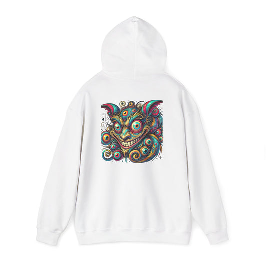 Demon Mask Hoodie — Vibrant Psychedelic Oni Graphic Hooded Sweatshirt