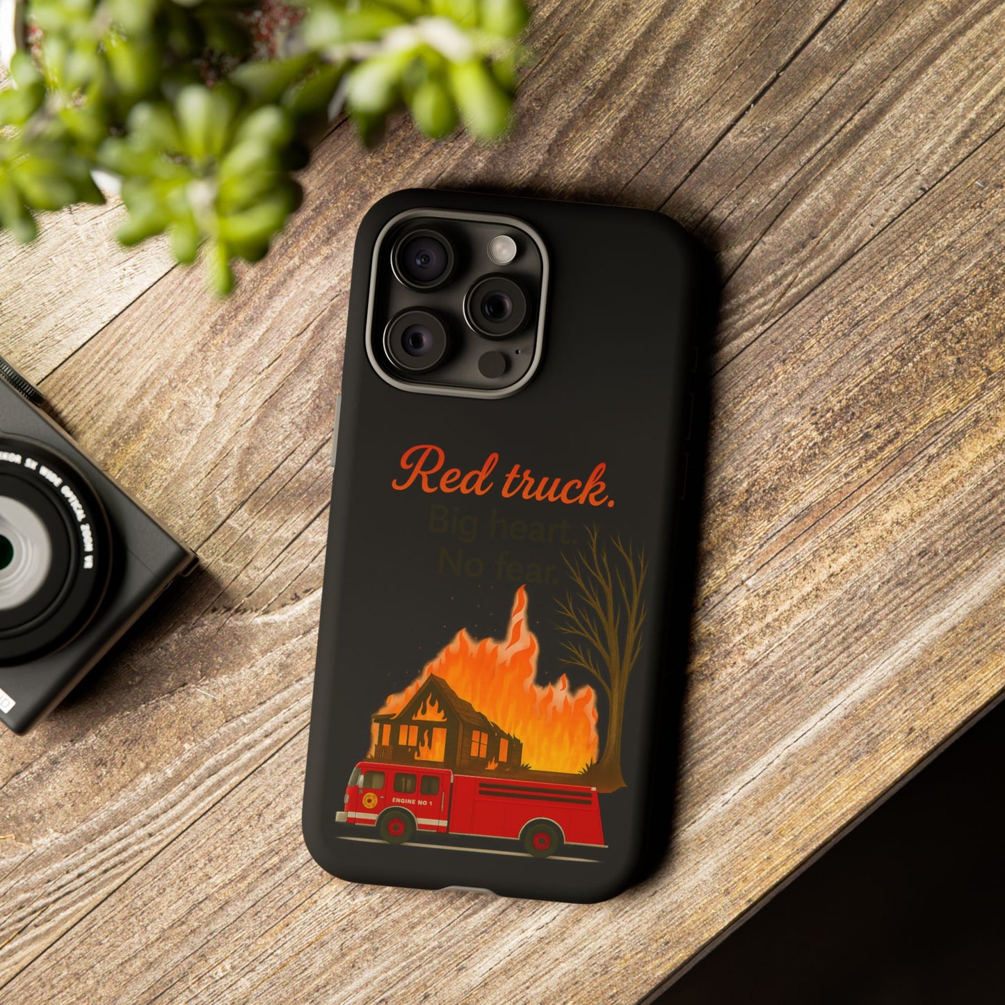 Phone Case — 'Red truck' Fire Truck Design, Vintage Firefighter Gift
