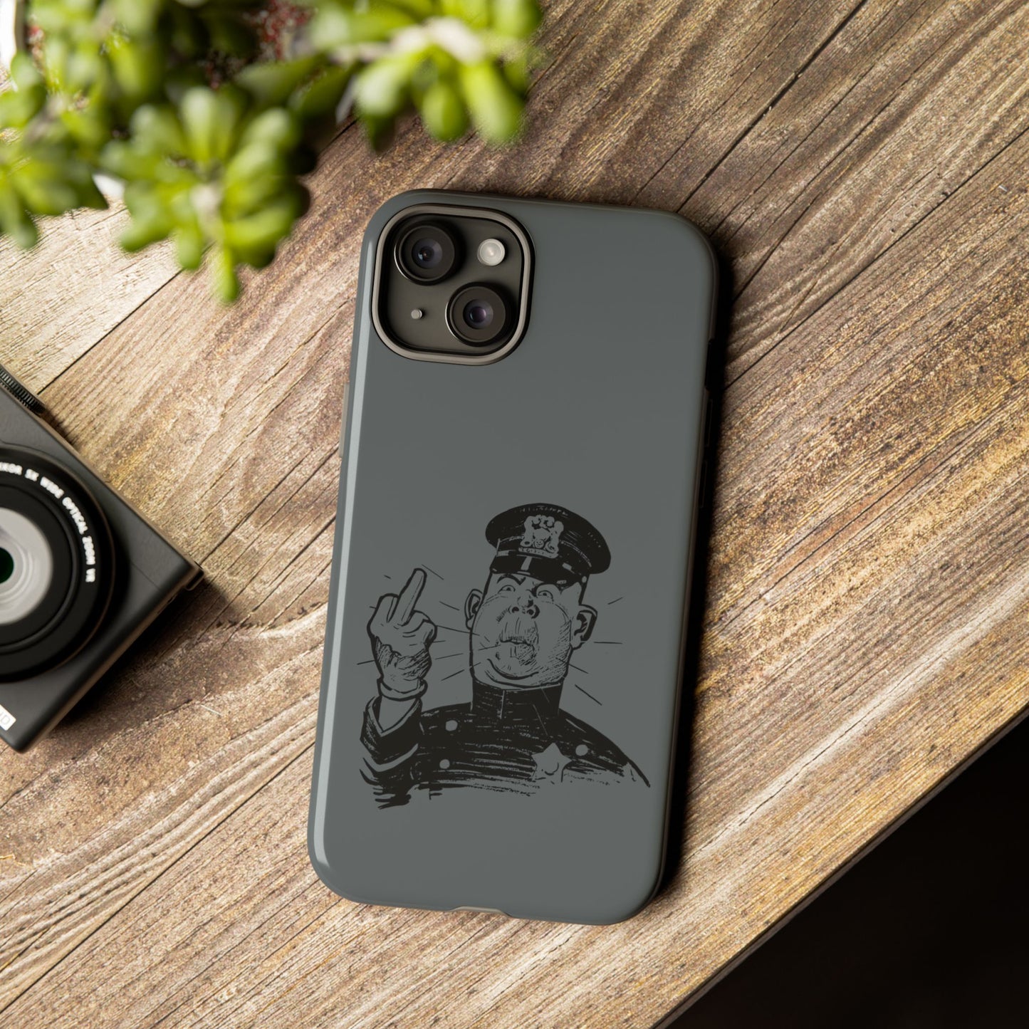 Vintage Cop Middle Finger Phone Case — Edgy Retro iPhone Protective Cover