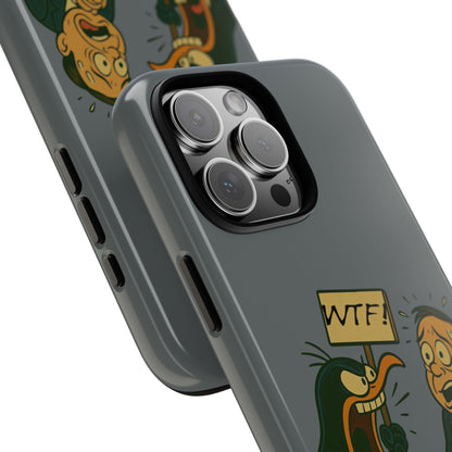 Phone Case - Cartoon Penguin Yelling 'WTF' at Shocked Man, Funny Protective iPhone Cover