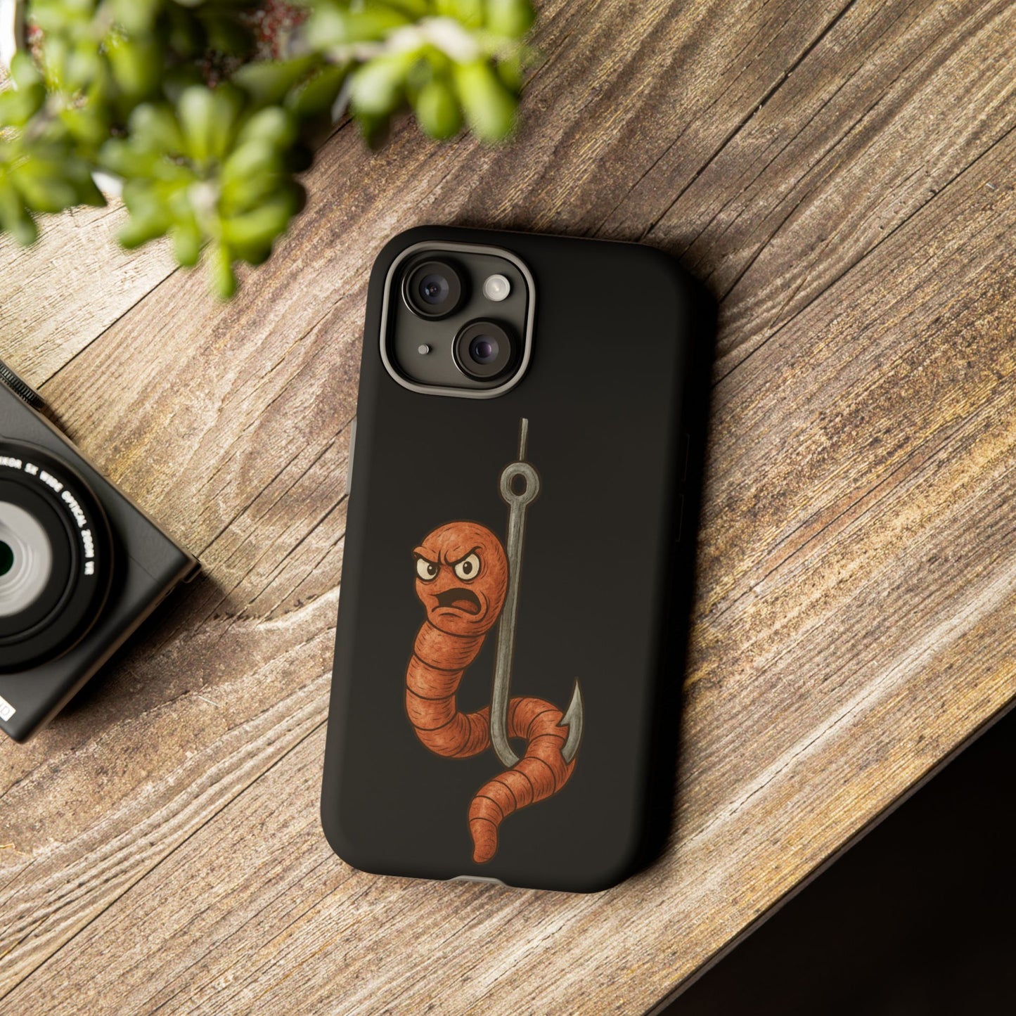 Angry Worm on Hook Phone Case – Funny Fishing Humor Protective Cover