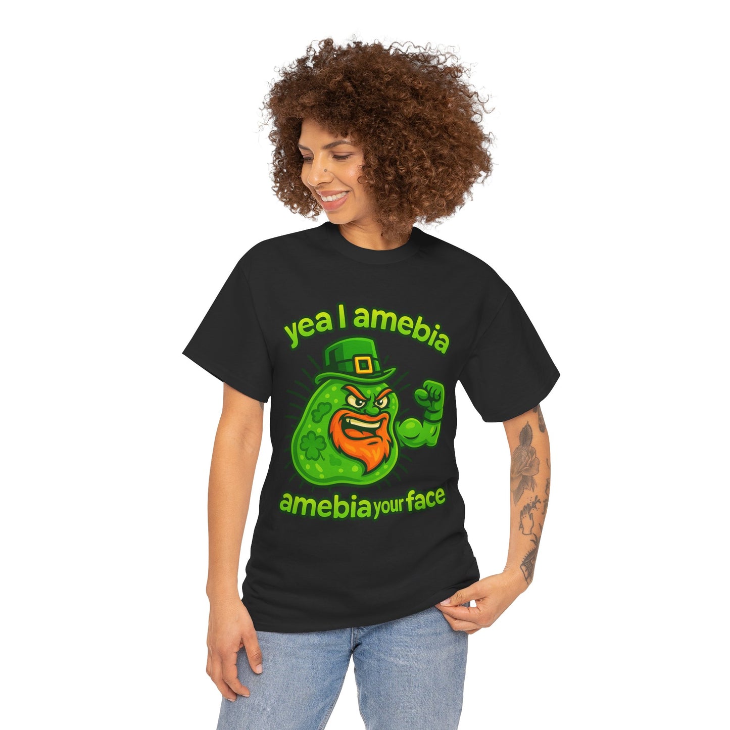 Amebia Your Face St. Patrick's Day T-Shirt — Funny Leprechaun Germ Graphic Tee