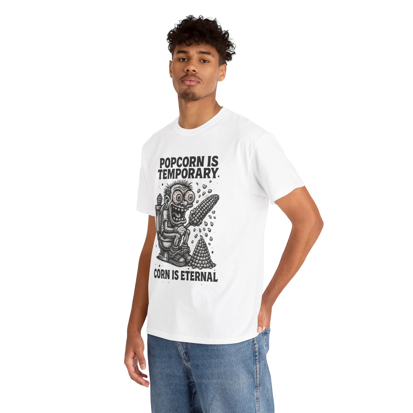 Popcorn Is Temporary Corn Is Eternal T-Shirt | Retro Skull Corn Design