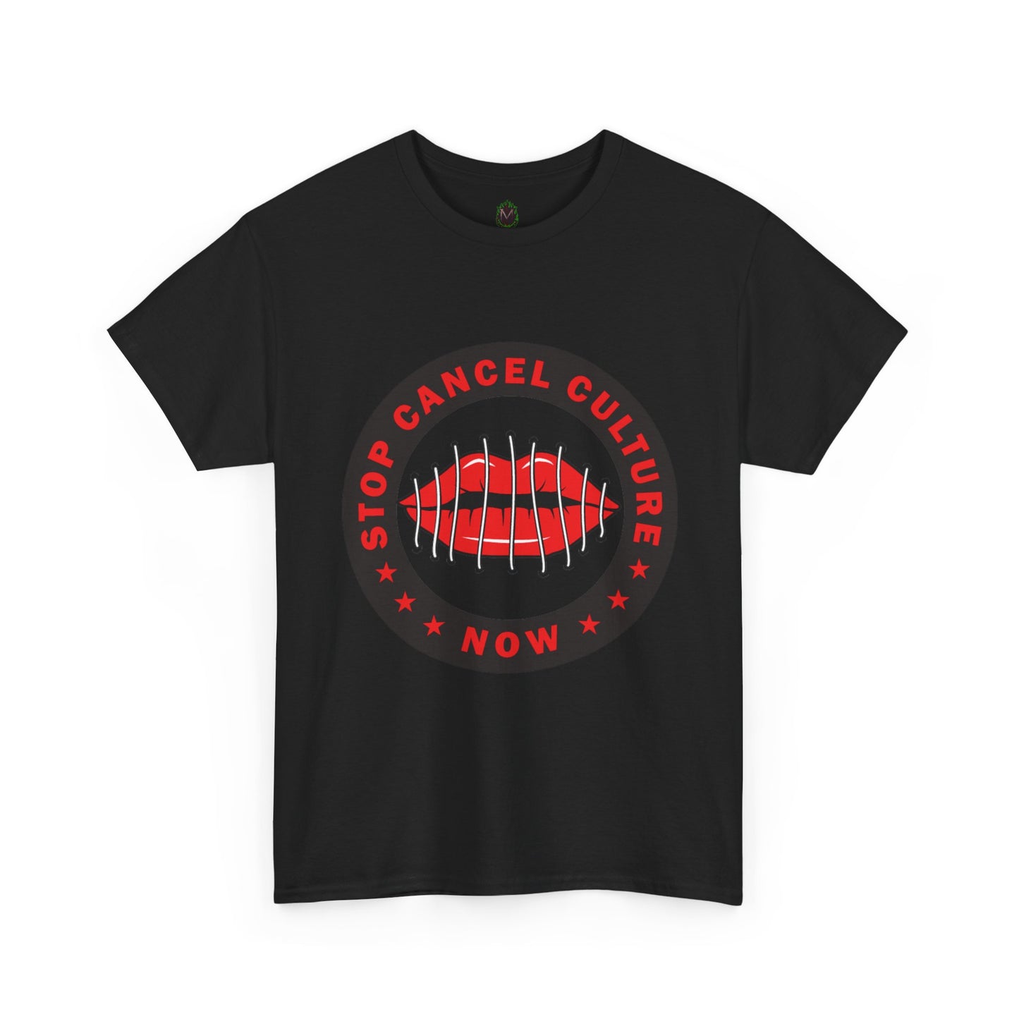 Stop Cancel Culture Now – Free Speech Tee (Barred Lips Design)