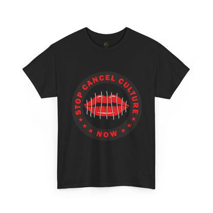 Stop Cancel Culture Now – Free Speech Tee (Barred Lips Design)