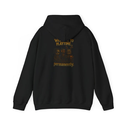 Hoodie — 'Welcome Playtime Permanently' Vintage Horror Character Back Graphic