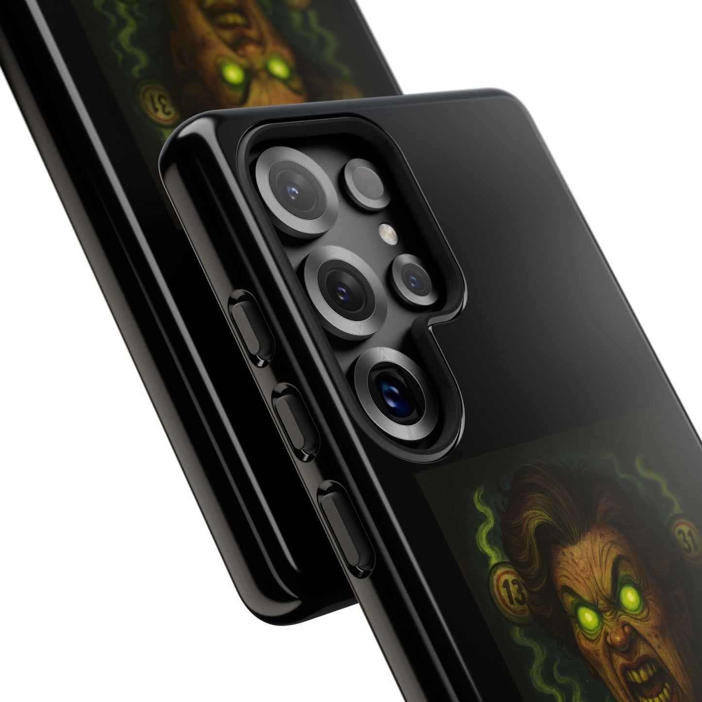 Horror Phone Case — "Eyes Glowing, Balls Rolling — Your Luck Is Doomed"