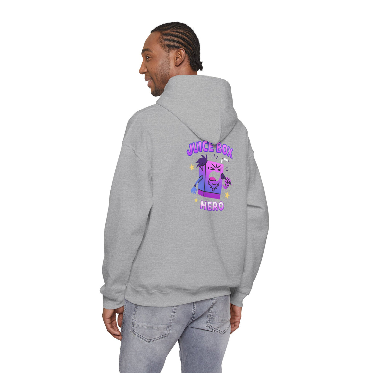 Juice Box Hero Hoodie — Playful Cartoon Juice Box Graphic Sweatshirt